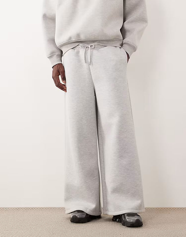 super wide leg jogger in scuba-style fabric in grey marl Hover Image